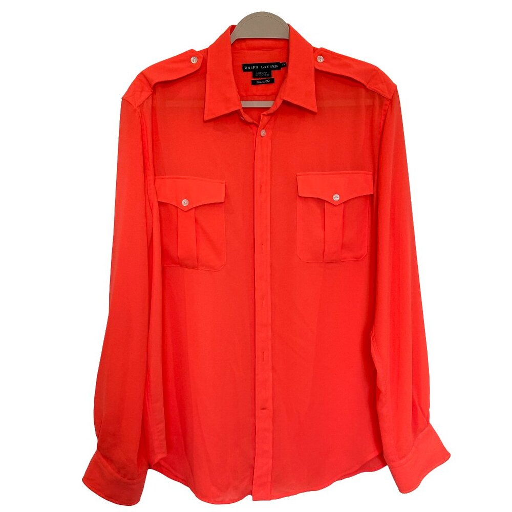 RALPH LAUREN  Neon Orange Button Down Long Sleeve Top